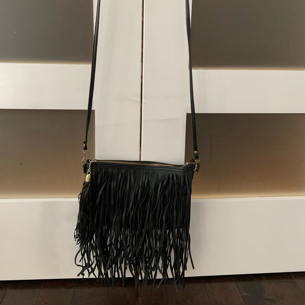 H&M black fringe purse